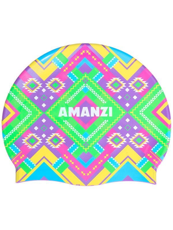 Vibrant geometric Amanzi swim cap