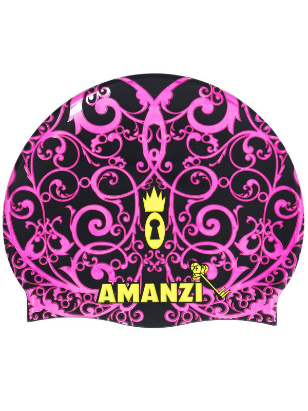 Amanzi swim cap with pink ornate swirls