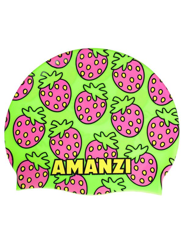 Green swim cap with pink strawberries AMANZI