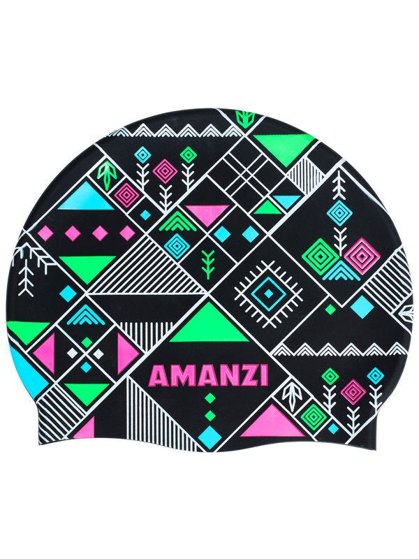 Amanzi swim cap with neon geometric pattern