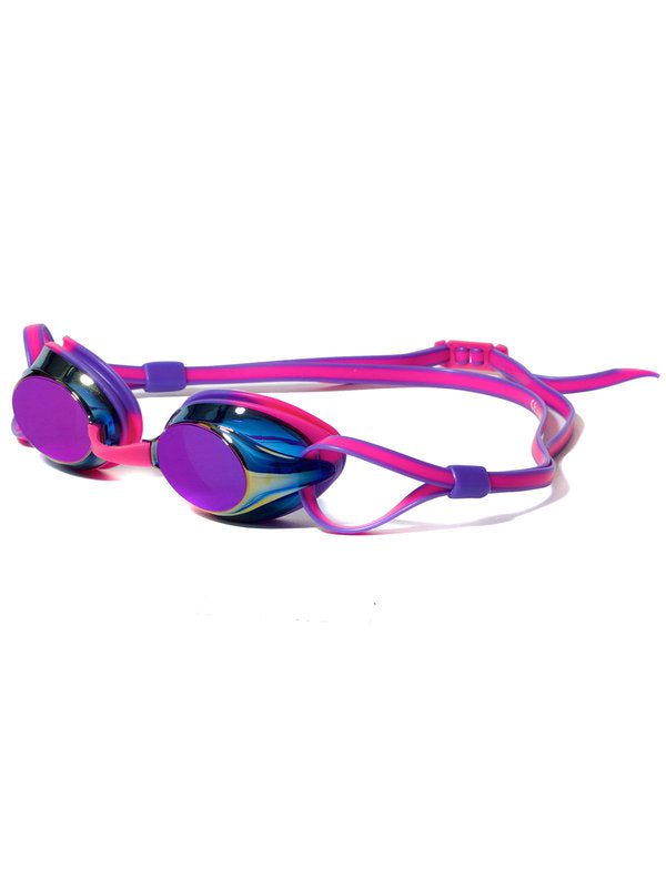 Pink and purple mirrored swim goggles