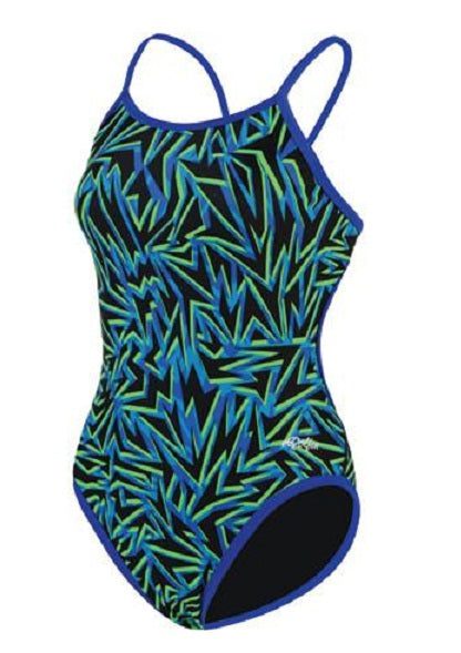 Blue-green patterned women's one-piece swimsuit