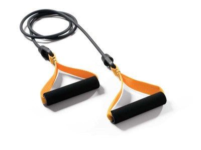 Black tube resistance band with foam handles