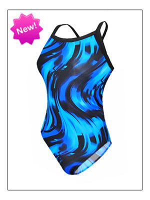 Blue abstract swirl one-piece swimsuit