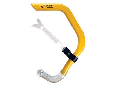 Yellow front-mounted swimming snorkel