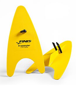 Two yellow FINIS Freestyler swim training boards
