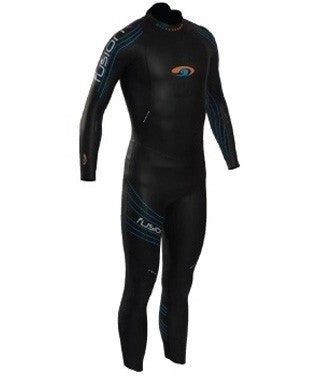 Black full body wetsuit with blue accents