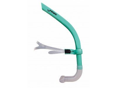 Teal curved snorkel with mouthpiece and strap