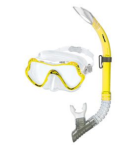 Yellow snorkeling mask and snorkel set