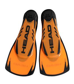 Pair of orange and black HEAD swim fins