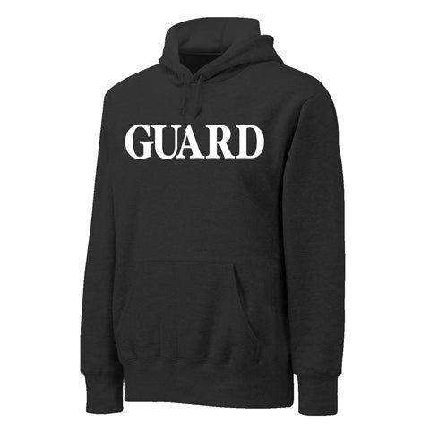 Black hoodie with white "GUARD" text