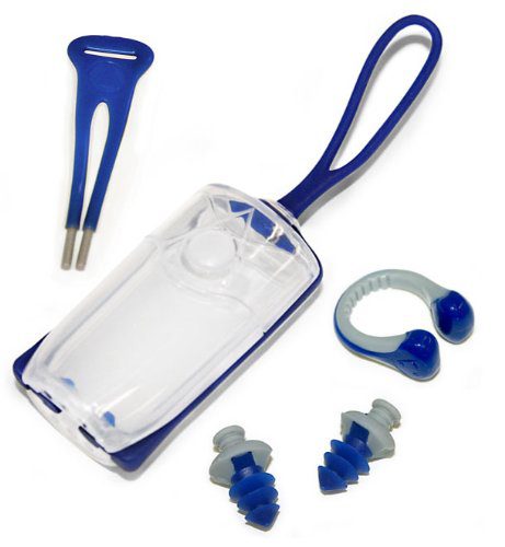 Blue waterproof phone case with swim accessories