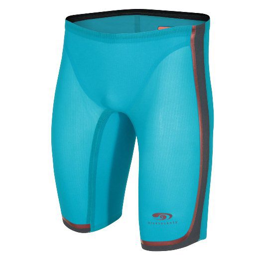 Turquoise men's swim jammers with side stripes