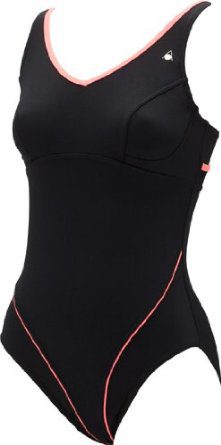 Black one-piece swimsuit with pink trim