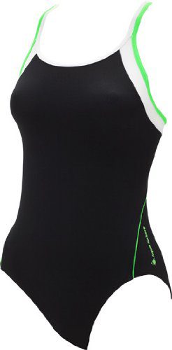 Black one-piece swimsuit with green trim