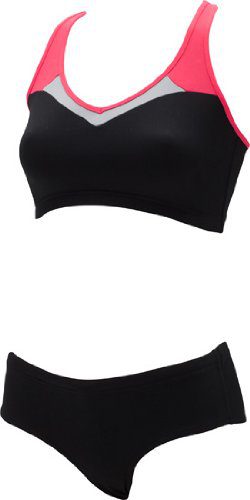 Black and pink women's sports bra and briefs
