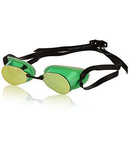 Green mirrored swim goggles with black strap