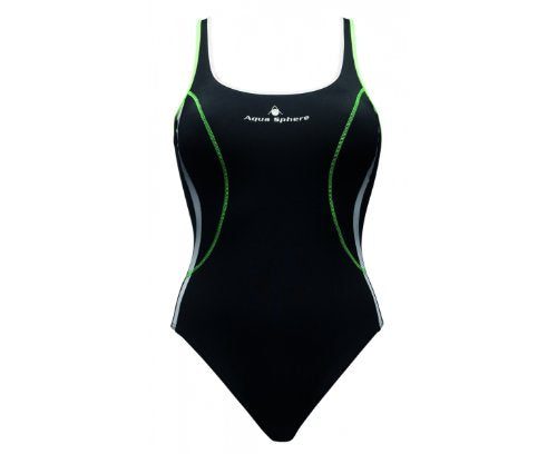 Black one-piece swimsuit with green accents