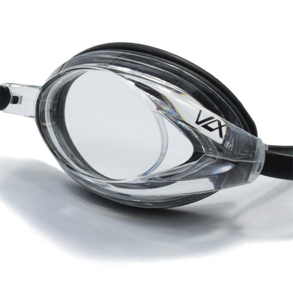 Clear swimming goggles with black strap
