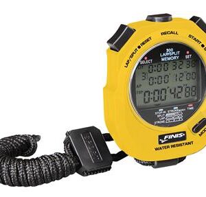 Yellow digital stopwatch with braided black lanyard