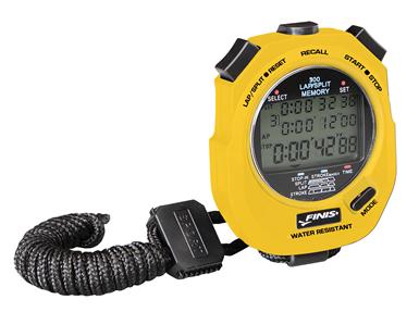 Yellow digital stopwatch with braided black lanyard