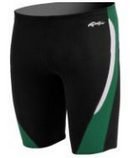 Black swim jammers with green and white panels