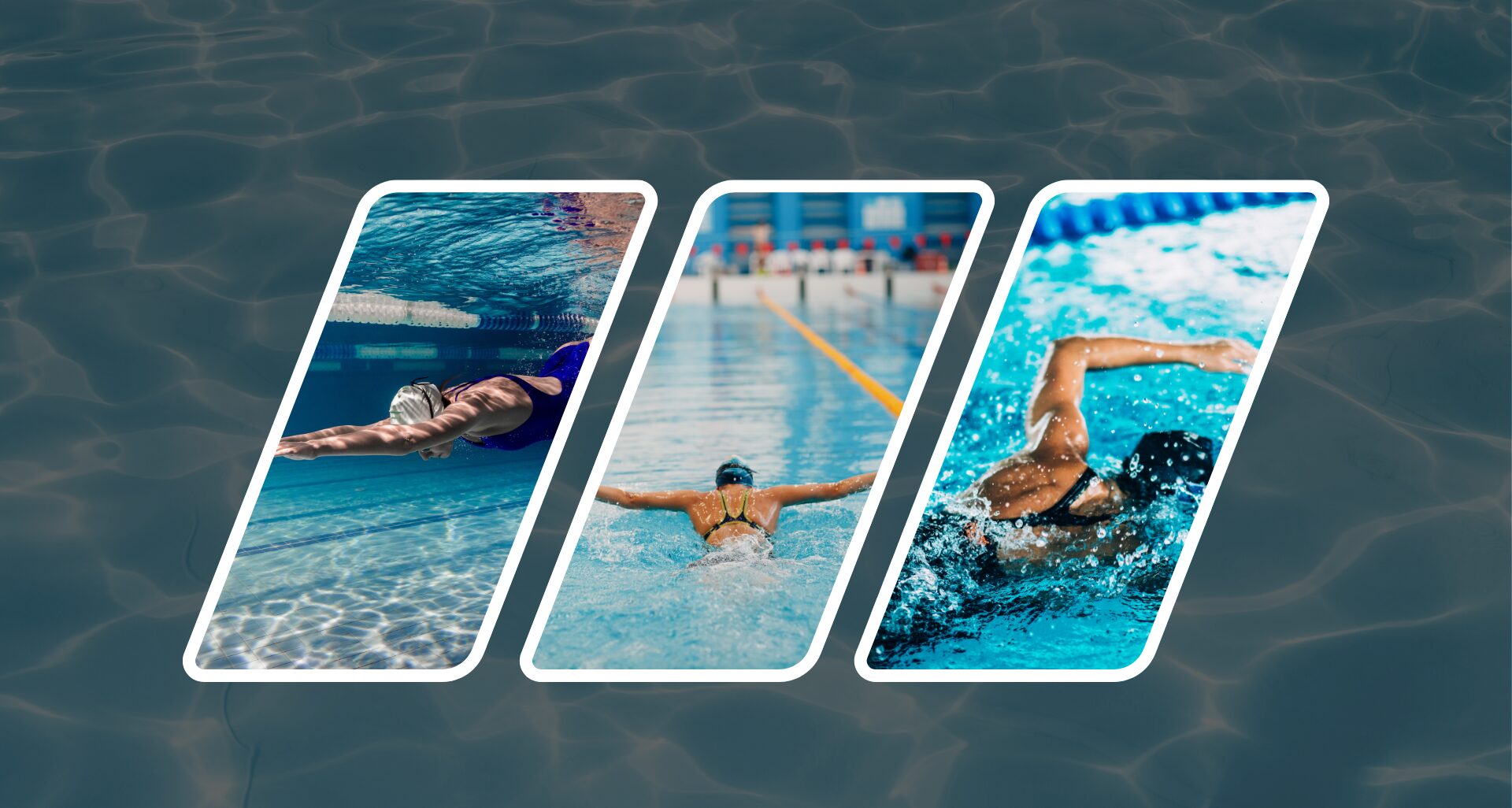 Three-panel image of swimmers in pool