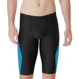 Man wearing black and blue swim jammers