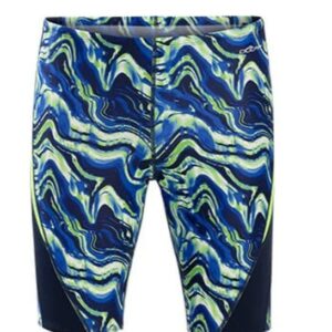 Men's blue-green marble pattern swim jammers