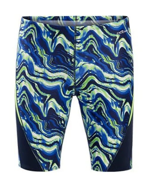 Men's blue-green marble pattern swim jammers