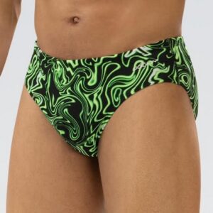 Green and black swirl men's swim briefs