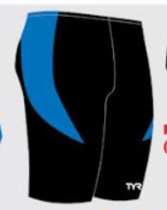 Black swim jammers with blue side panels